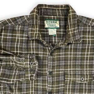 Ozark Trail Mens Thick Heavy Flannel Jacket Shacket XL Olive Green Plaid Grunge